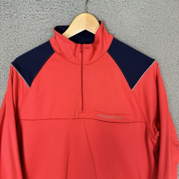 Vineyard Vine Sweater Mens Small‎ Red 1/4 Zip Long Sleeve Pullover Polyester - Picture 2 of 6